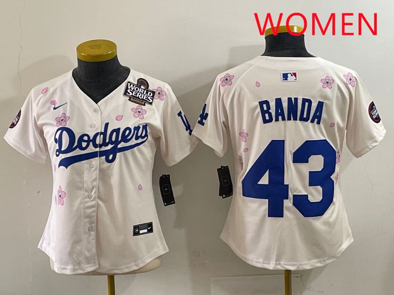 Women Los Angeles Dodgers #43 Banda Cream Sakura Edition 2025 Nike MLB Jersey style 36
